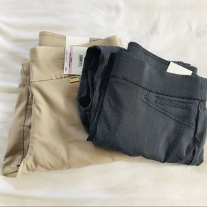 2pr Anne Klein Stretch Dress Pants Size 6 Navy Tan